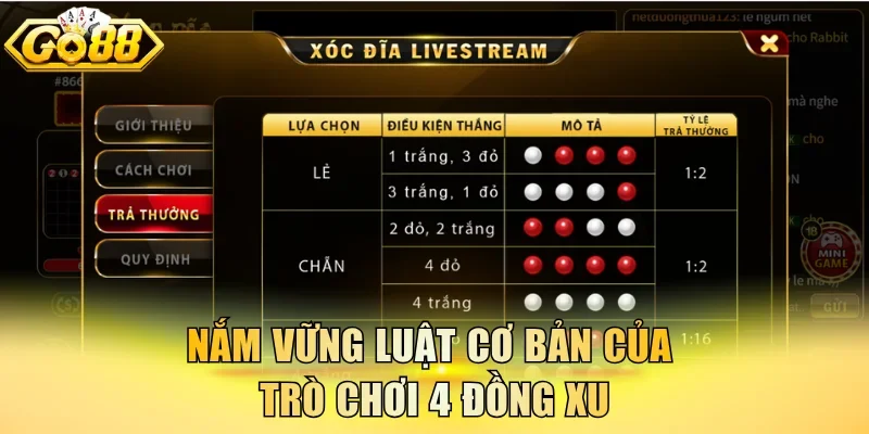 Nắm vững luật cơ bản của trò chơi 4 đồng xu